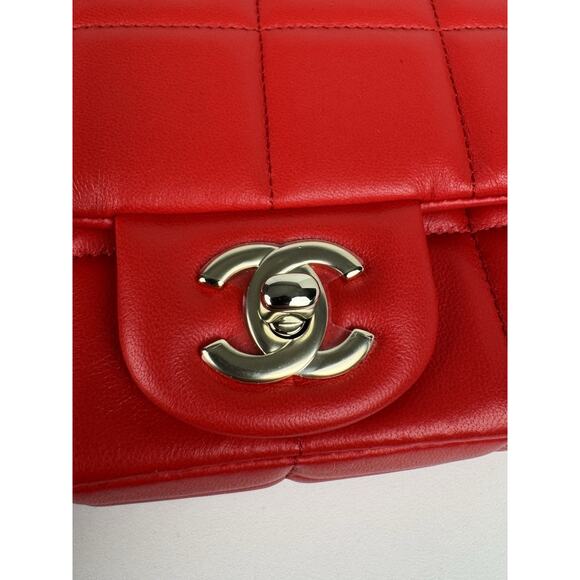 Chanel Lambskin Resin Crystal Square Quilted Monacoco Mini Flap Red C-6 - Picture 11 of 16